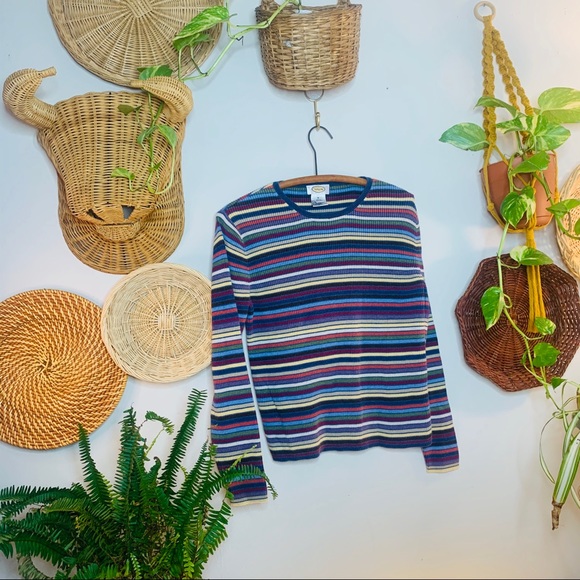 vintage 90s ribbed rainbow striped crop sweater - Picture 3 of 6